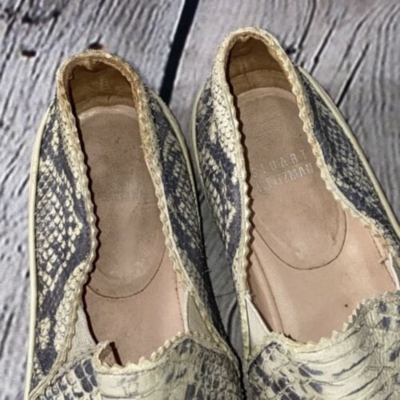 Stuart Weitzman Nuggets Snake Print Slip-ons Women's Size 9M Gray $186 - Picture 7 of 9